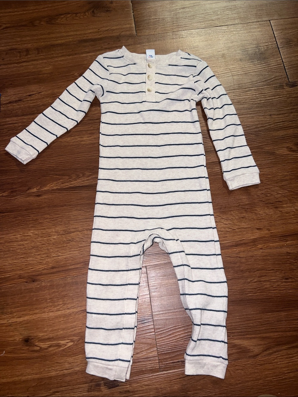 Old Navy Striped Cream Henley One-Piece Bodysuit